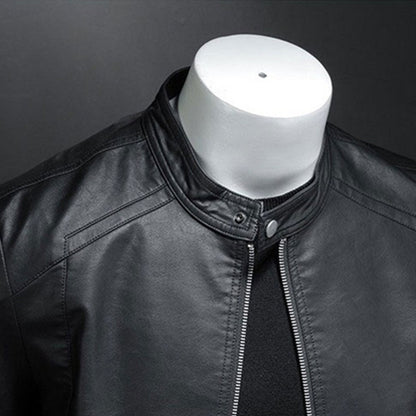 Mens Stand Collar Slim Genuine Leather Jacket Motorcycle Causal Coat Mens Moto Biker Leather Jackets