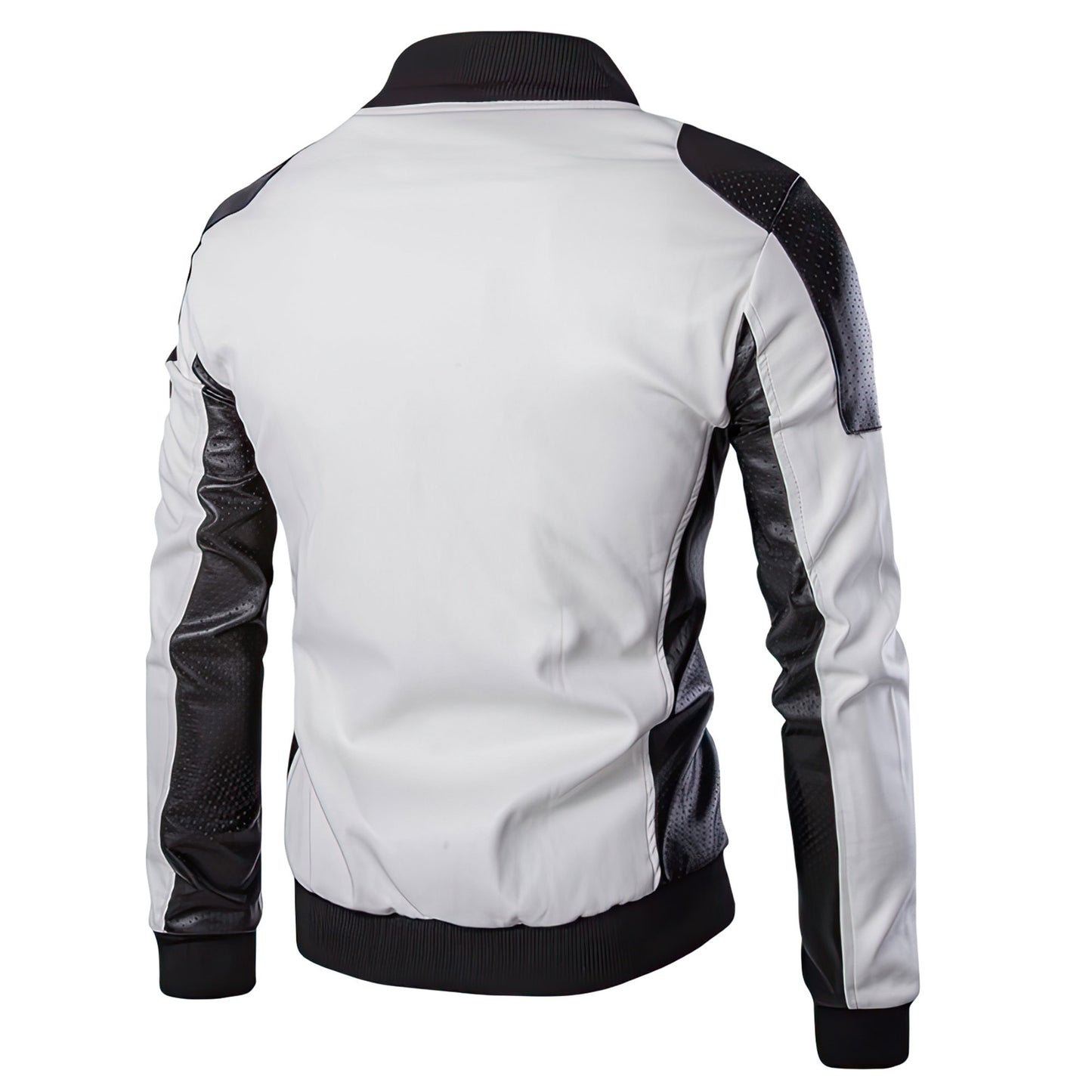 Mens Black And White Patchwork Motorcycle Autumn And Winter Fashionable Genuine Leather Jackets