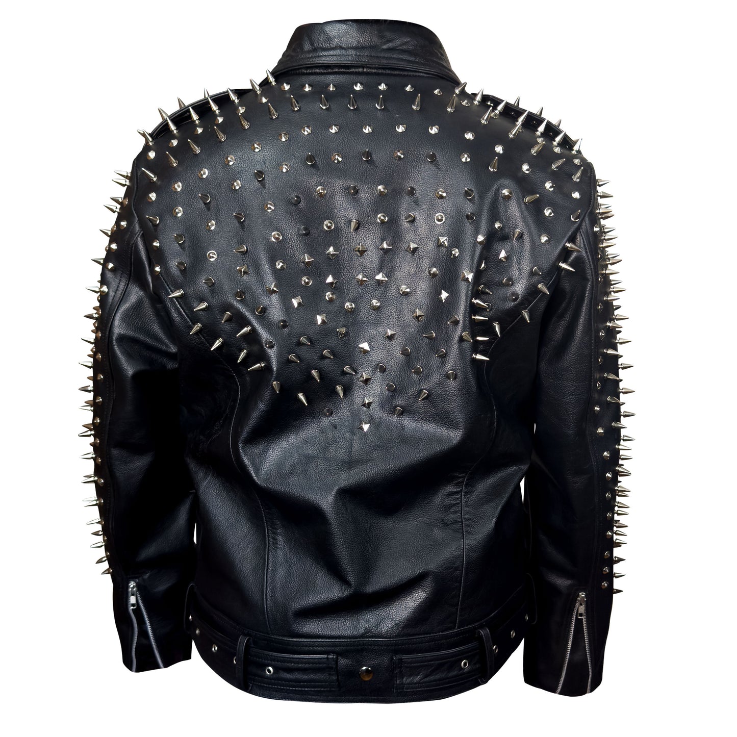 Mens Motorbike Jacket Rock Punk Spike Studded Motorcycle Biker Zipper Genuine Leather Jackets