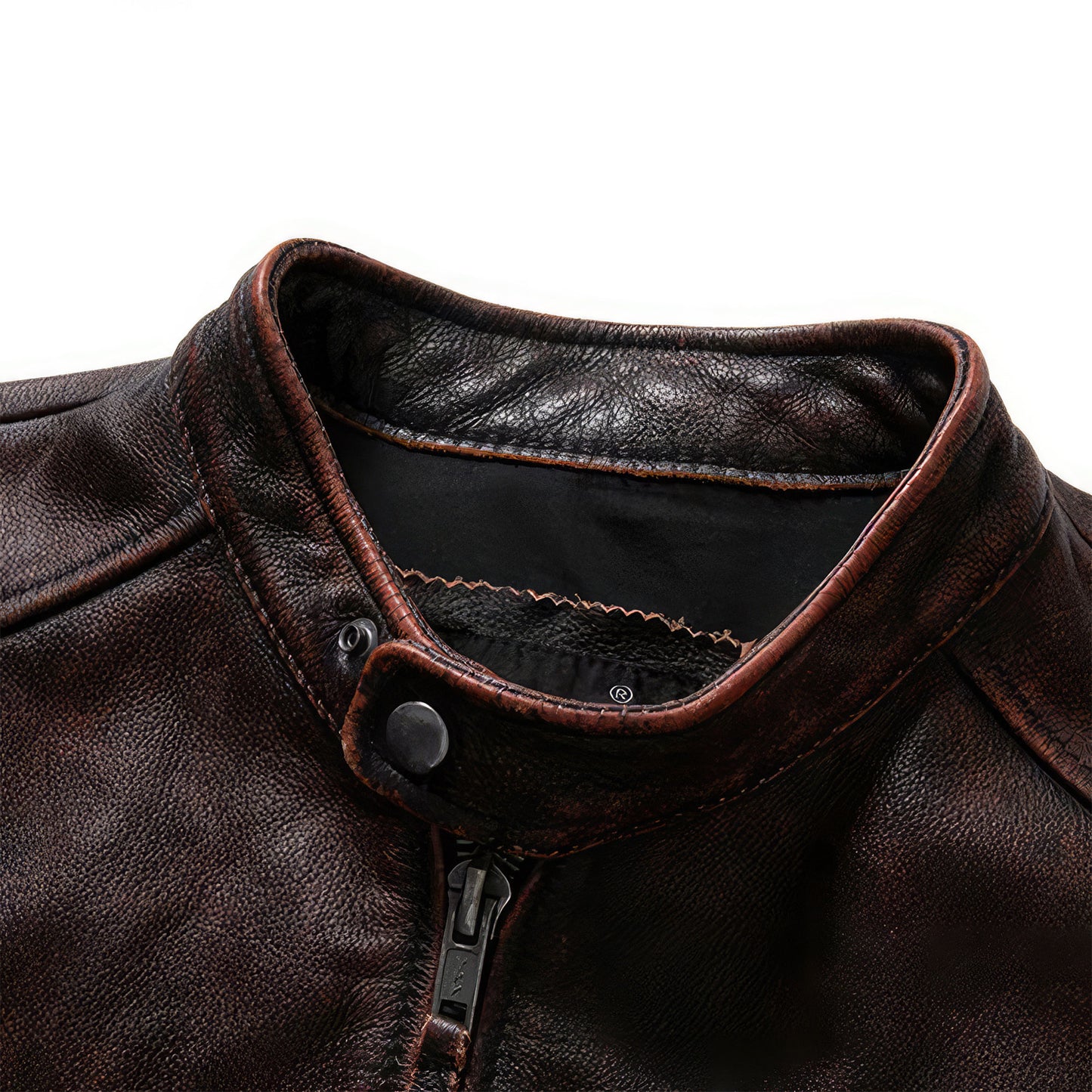 Men's Leather Motorcycle Stand Collar Retro Leather Coat Top Layer Cowhide Coat Genuine Leather Jackets