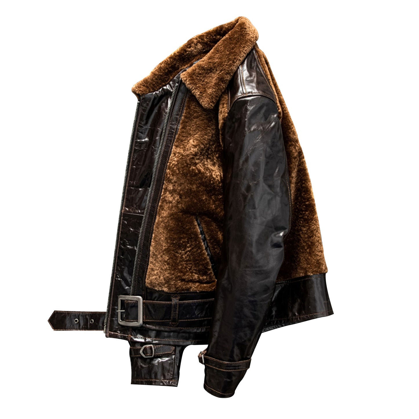 Brown Leather Jacket Men Casual Natural Cowhide Slim Fit Spliced Genuine Leather Coat