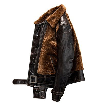 Brown Leather Jacket Men Casual Natural Cowhide Slim Fit Spliced Genuine Leather Coat