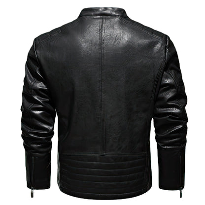 Mens Biker Leather Jacket Stand Collar Zipper Coat Fashion Casual Slim Windbreaker Motorcycle Genuine Leather Jackets