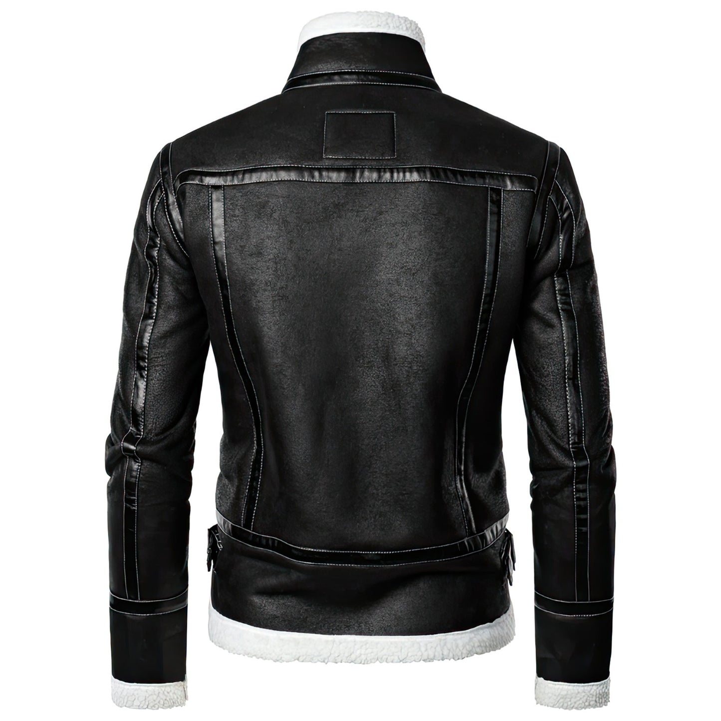 Mens Lambs Wool Jacket Casual Stand Collar Warm Thickening Biker Coat Genuine Leather Jackets