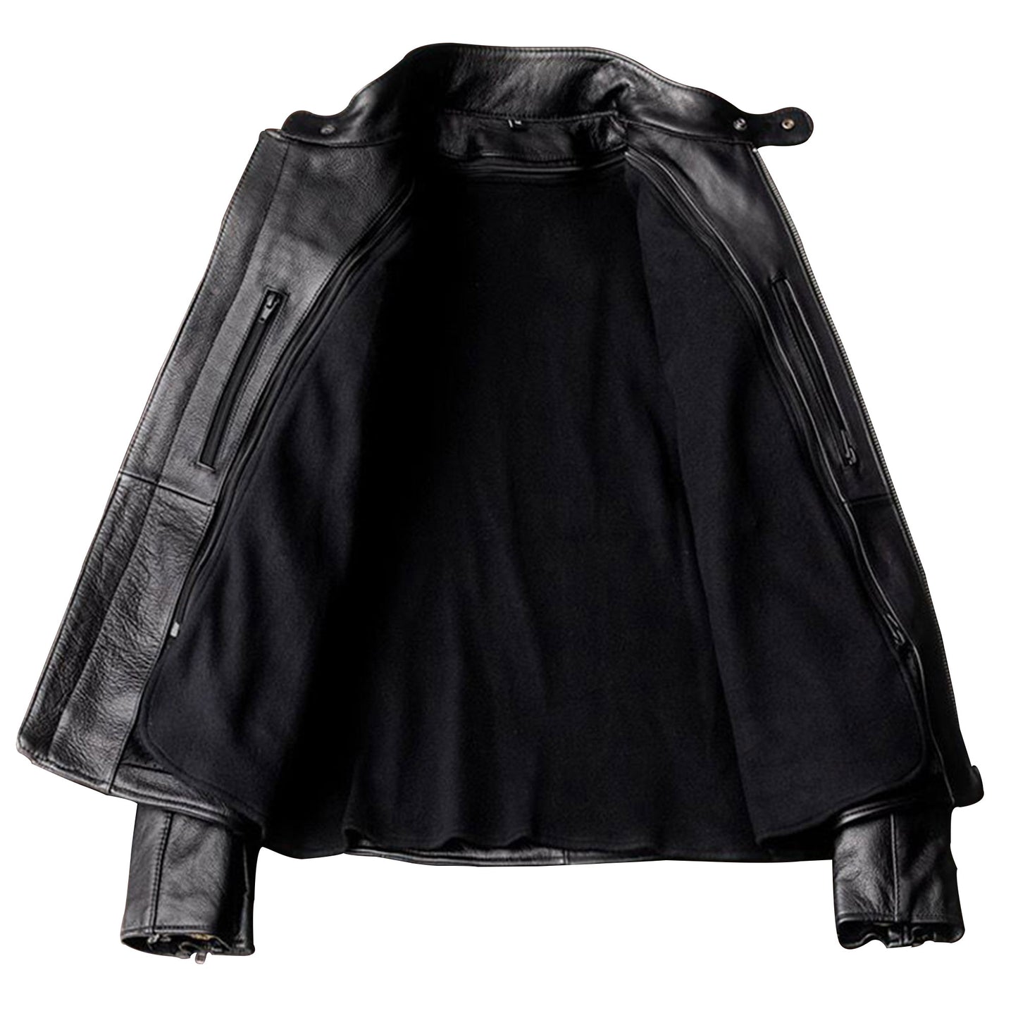 Mens Cowhide Jacket Man Stand Collar Motorcycle Genuine Leather Jacket