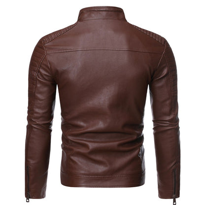 Mens Causal Vintage Leather Jacket Coat Male Outfit Motor Biker Pocket Genuine Leather Jackets