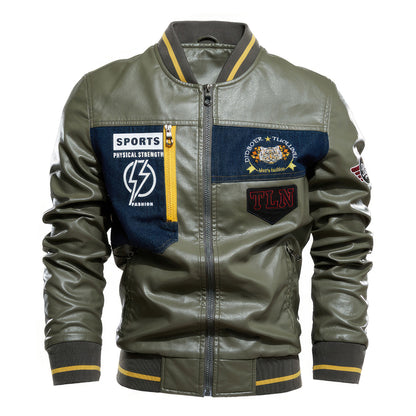 Mens Embroidered Leather Jacket Men Motorcycle Men's Leather Jacket Overcoat Genuine Leather Jackets