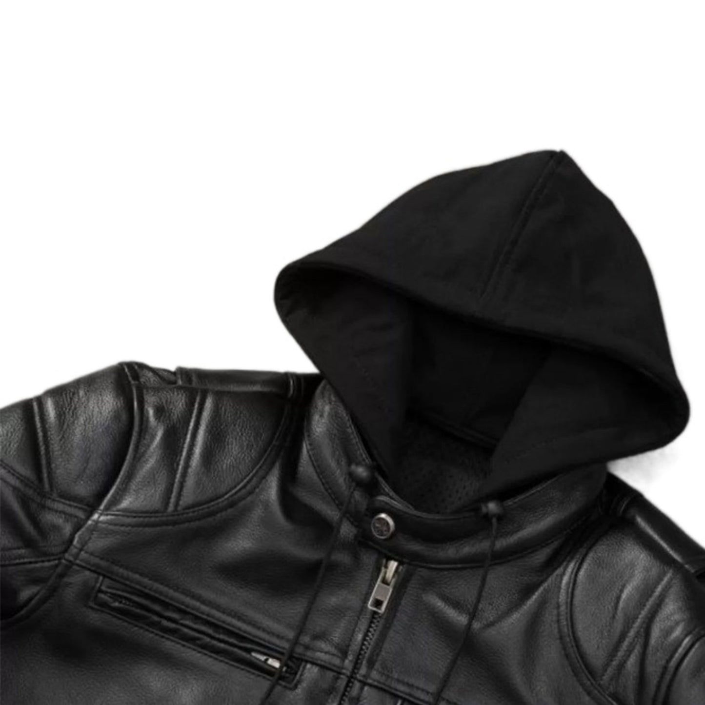 Men Leather Jacket Riding Biker Coat Motorbike Jackets Motorcycle Genuine Cowhide Hood Jacket