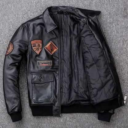 Men Sheepskin Coat Air Force Pilot Mens Genuine Motorcycle Cotton Outwear Real Leather Jacket
