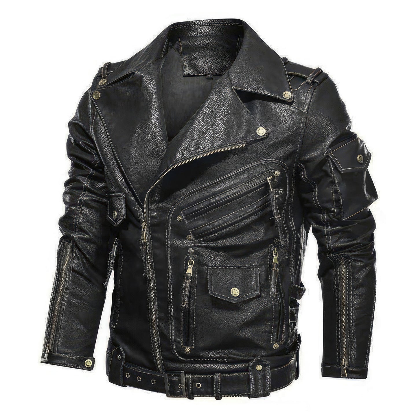 Mens Motorcycle Leather Jacket Male Autumn Cool Zipper Pockets Outwear Coats Genuine Leather Jackets