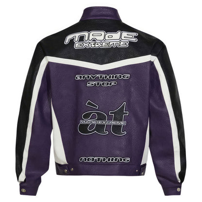 Mens Racing Leather Jacket Streetwear Retro Color Motorcycle Genuine Leather Jackets