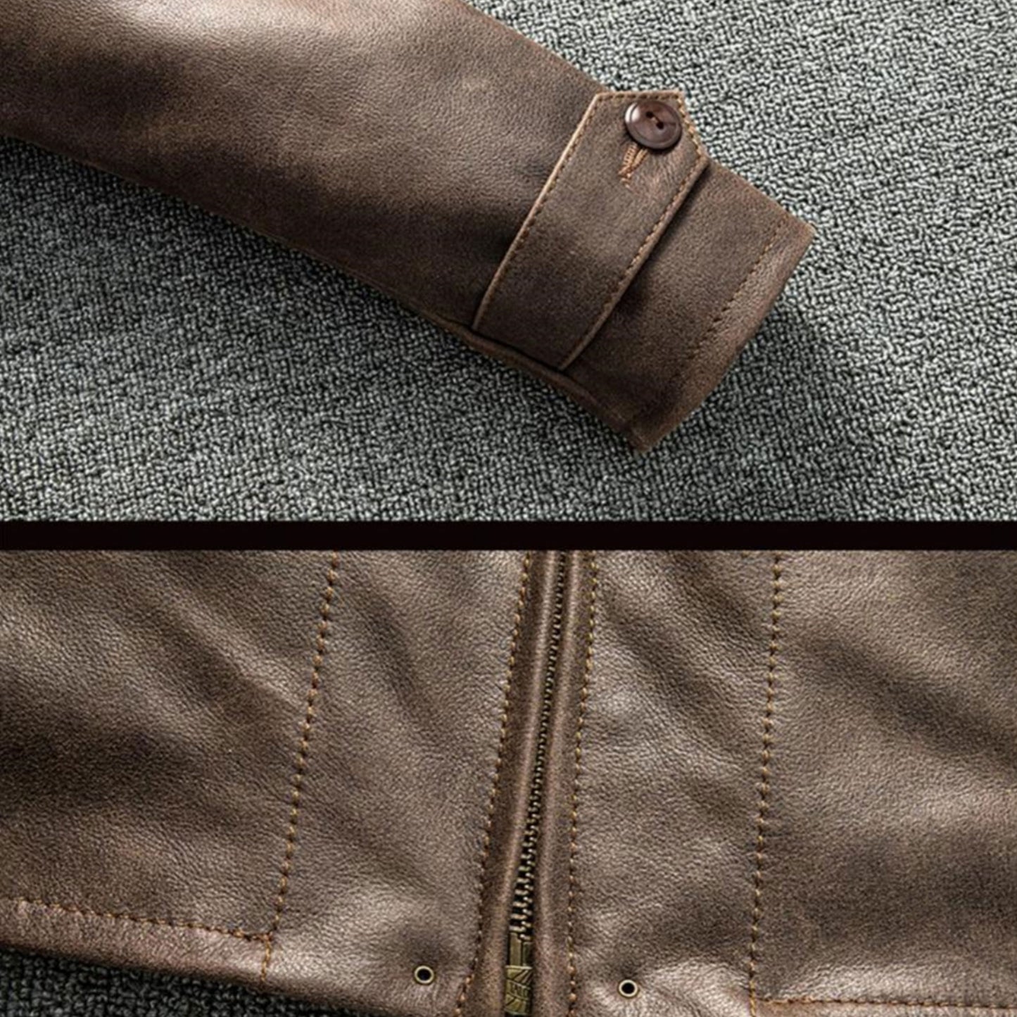 Retro Brown Leather Coat Men American Casual Style Natural Cowhide Slim Fit Genuine Leather Jacket