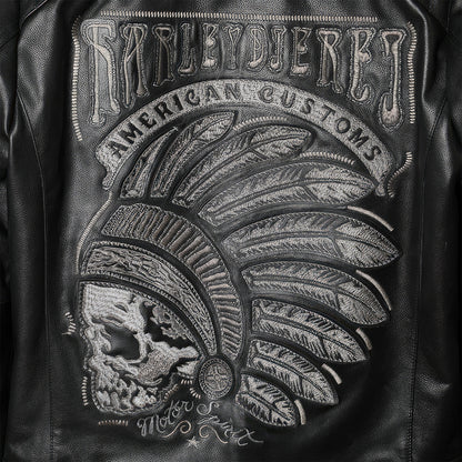 Mens Skull Embroidery Motorcycle Biker Leather Jacket Natural Genuine Leather Jacket Coat