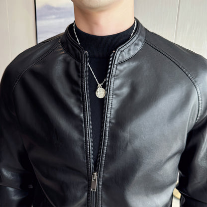 Men's Leather Stand Collar Jacket PU Slim Fit Coats Genuine Leather Jacket For Man