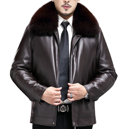 Mens Short Fur Coat Golden Mink Liner Thickening Warm Winter Genuine Leather Jacket