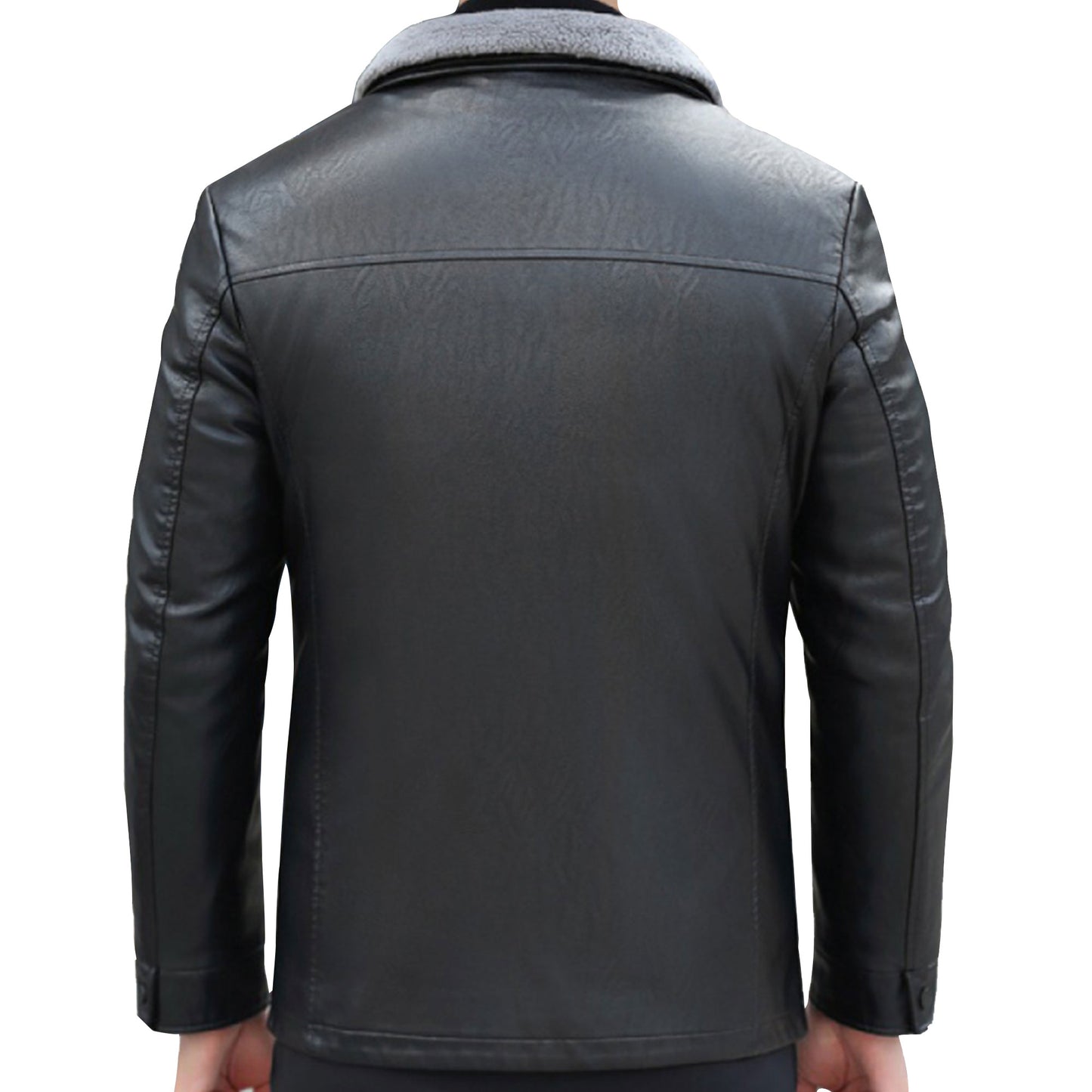 Mens Business Gentleman Zipper Leather Coat Genuine Leather  Windproof Jacket