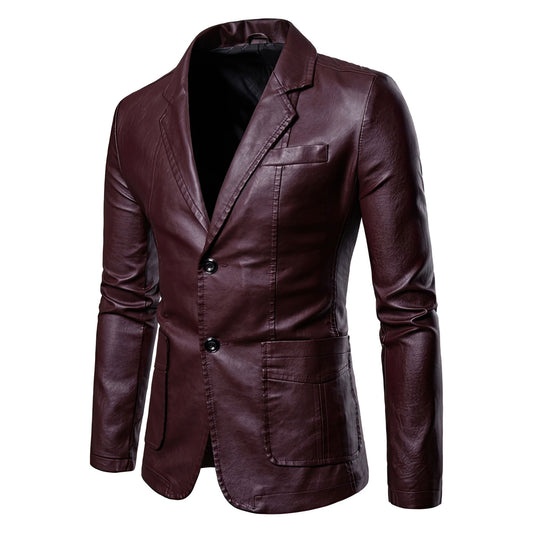 Men's Leather Jacket Dress Suit Coat Men Business Casual Blazers Leather Blazer Man Genuine Leather Jackets