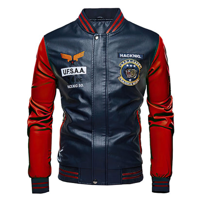 Men Varsity Moto Leather Jackets Slim Fit Coats Jackets Men Autumn Genuine Leather Jackets