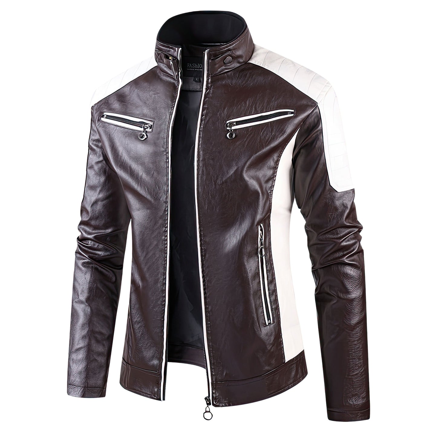 Men Slim Stand Collar Moto Leather Jackets Fit Coats Casual Genuine Leather Jackets