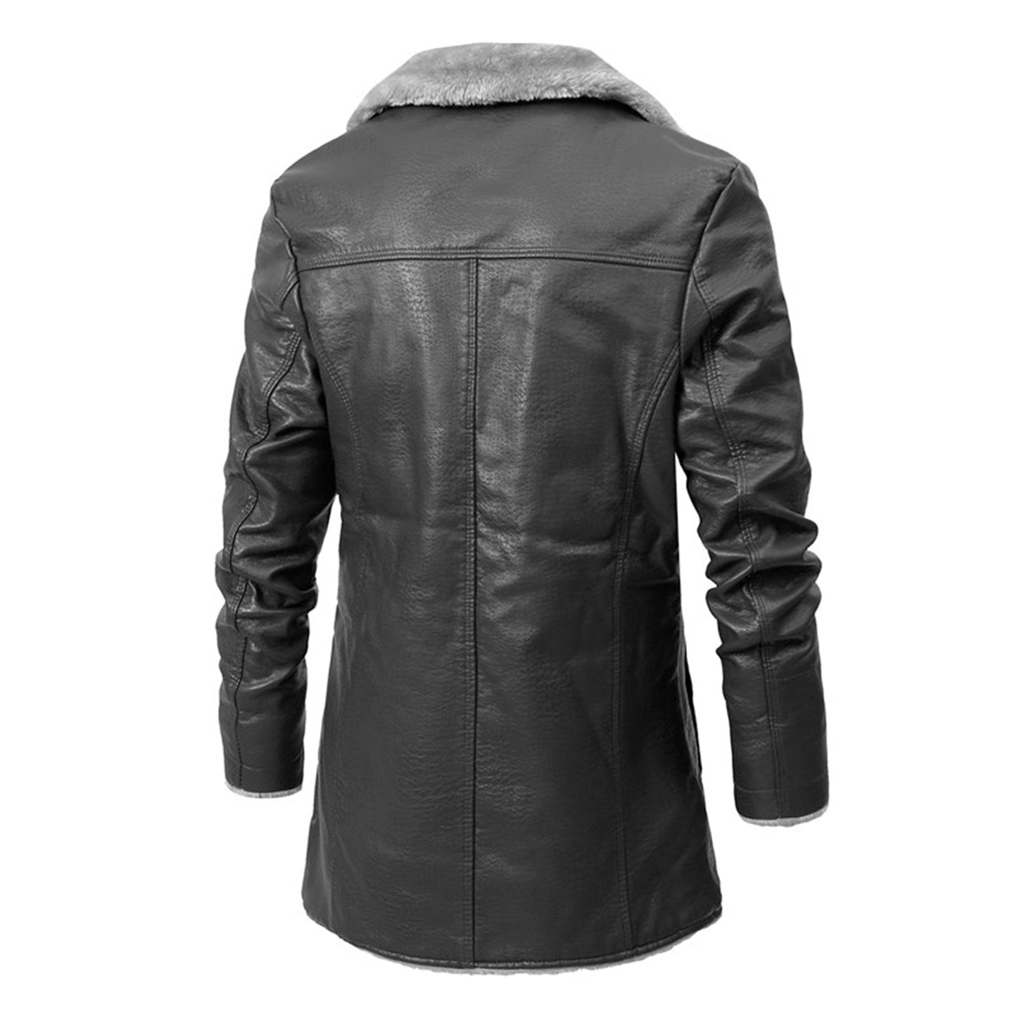 Men Winter Leather Jacket Lapel Fleece Motor Biker Leather Jacket Men Business Casual Long Genuine Leather Coats