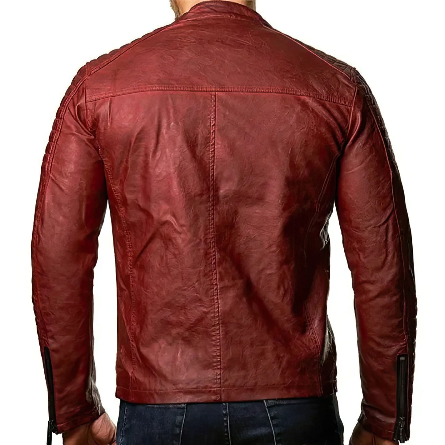 Men's Windproof Motorcycle Cotton Leather Coat Faux Leather Stand Collar Zipper Genuine Leather Jackets