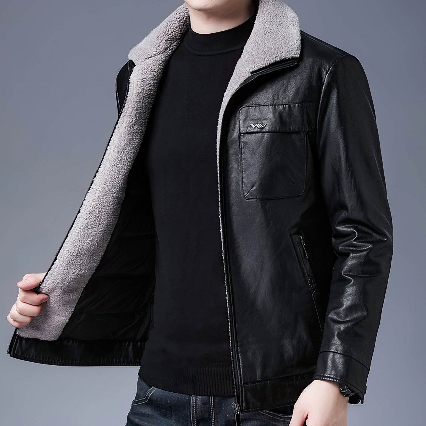 Men's Winter Velvet Business Leather Jacket Thick Warm Leather Coat Genuine Leather Jackets