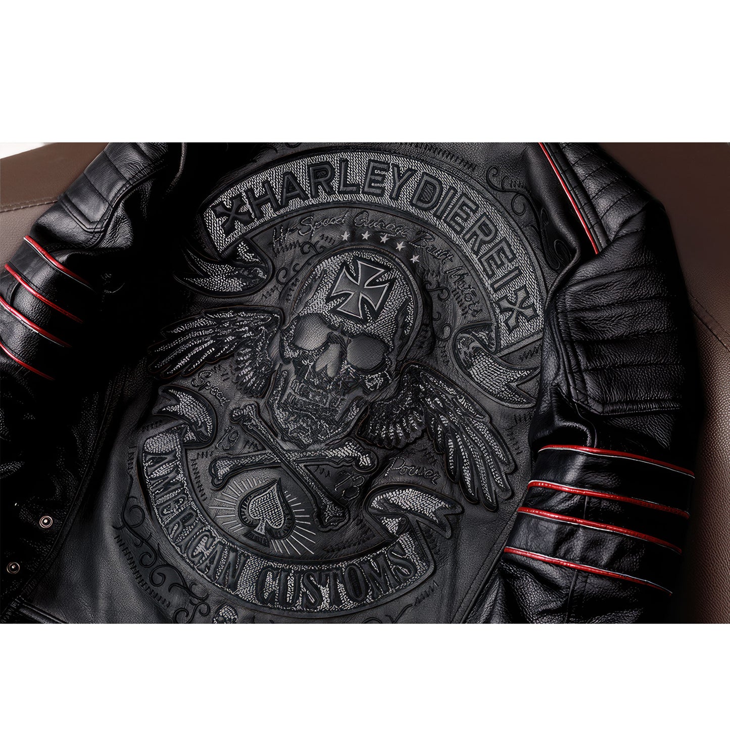 Mens Embroidery Skull Motorcycle Jackets Natural Leather Moto Jacket Biker Genuine Leather Slim Coat