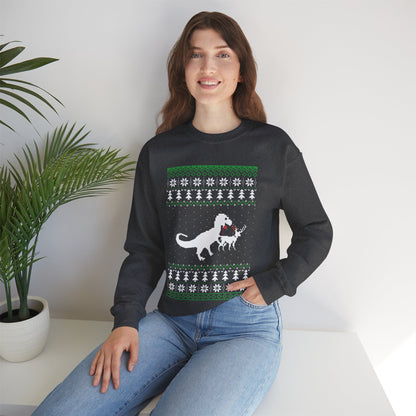 Funny Christmas Dinosaur Killing Reindeer Ugly Full Sleeve Jumper Sweatshirt Sweater