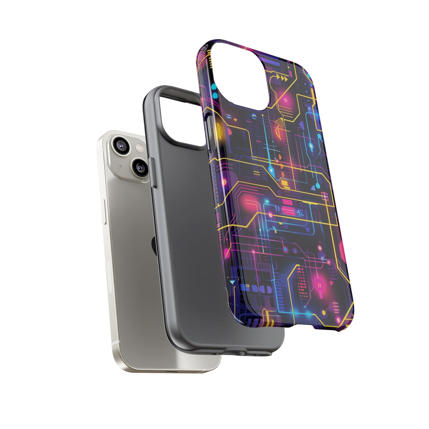 Cyberpunk Neon Vibrant Pattern iPhone 13 14 15 16 Pro Max Plus Case Wireless Charging Compatible Tough Cases Protection, Magnetic Phone Case for iPhone Classic Series