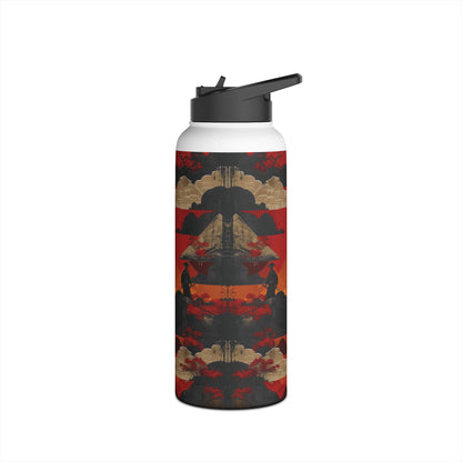 Samurai Sunset Vibrant Pattern Stainless Steel Water Bottle with Twist-on Lid and Double-Wall Vacuum Insulation