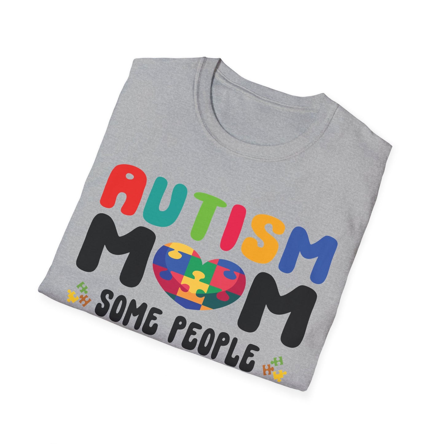 Funny Autism Mom Raising Hero Groovy Messy Bun Autism Awareness T-Shirt For Men Women T-Shirt