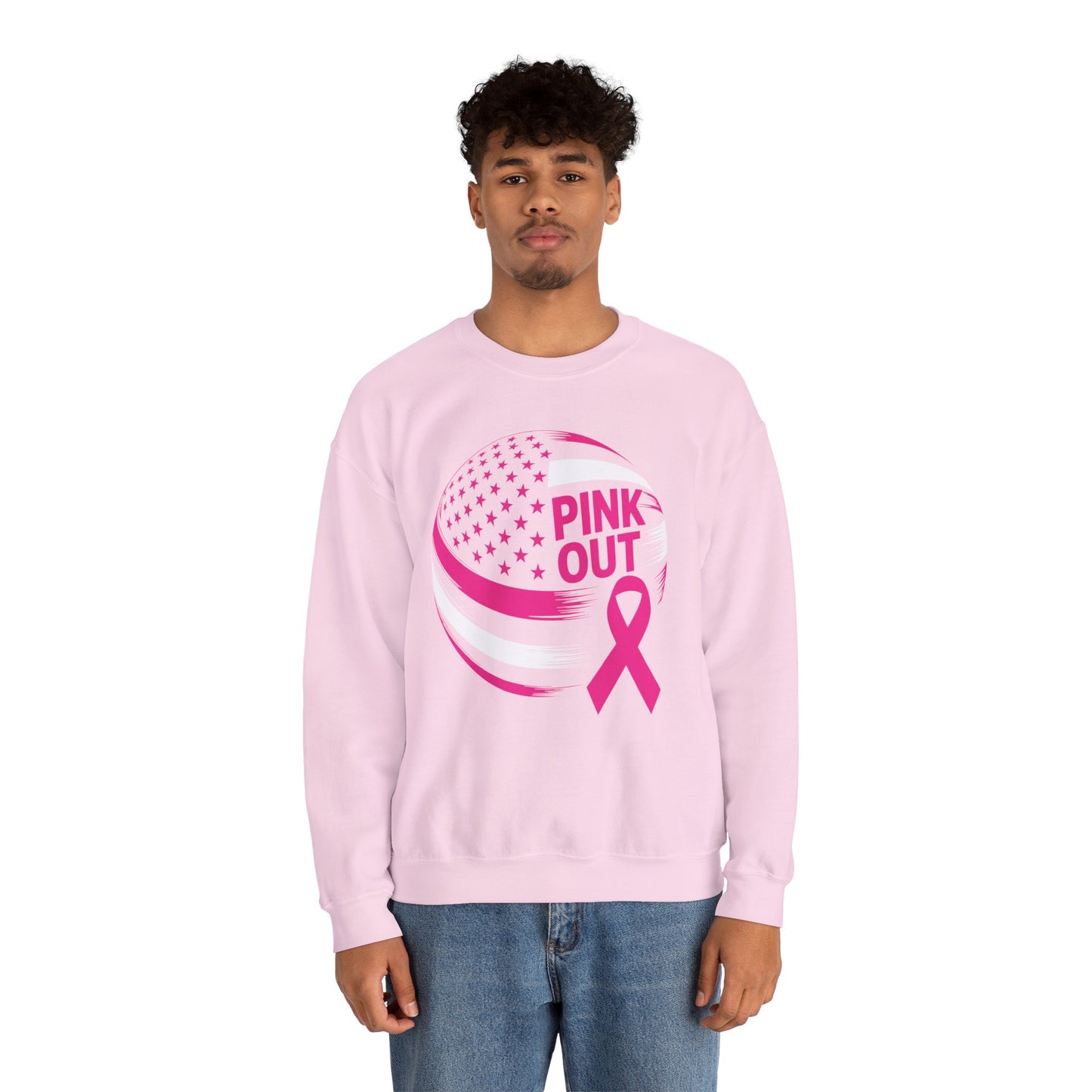 Volley Ball Pink Ribbon Breast Cancer Awearness USA Flag Sweatshirt For Men Women