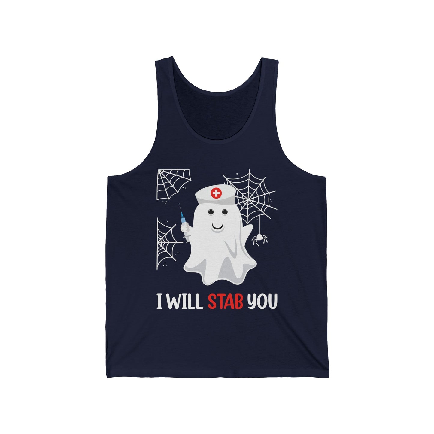 Funny Nurse Ghost I Will Stab You Shot Halloween Boo Women Tank Top