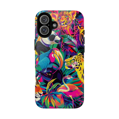Animal Collage Pattern iPhone 13 14 15 16 Pro Max Plus Case Wireless Charging Compatible Tough Cases Protection, Magnetic Phone Case for iPhone Classic Series