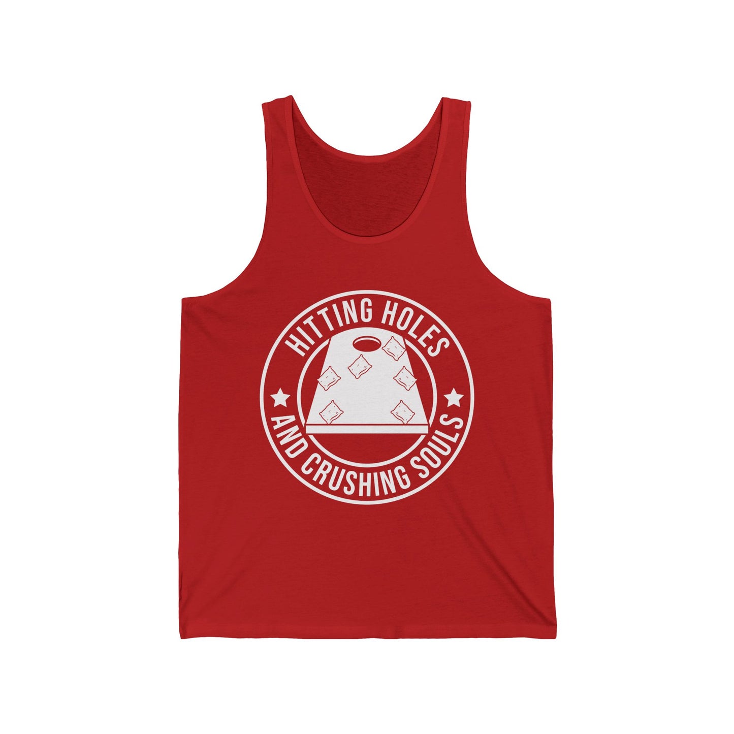 Hitting Holes and Crushing Souls Cornhole Player Sack Toss Funny Tank Top