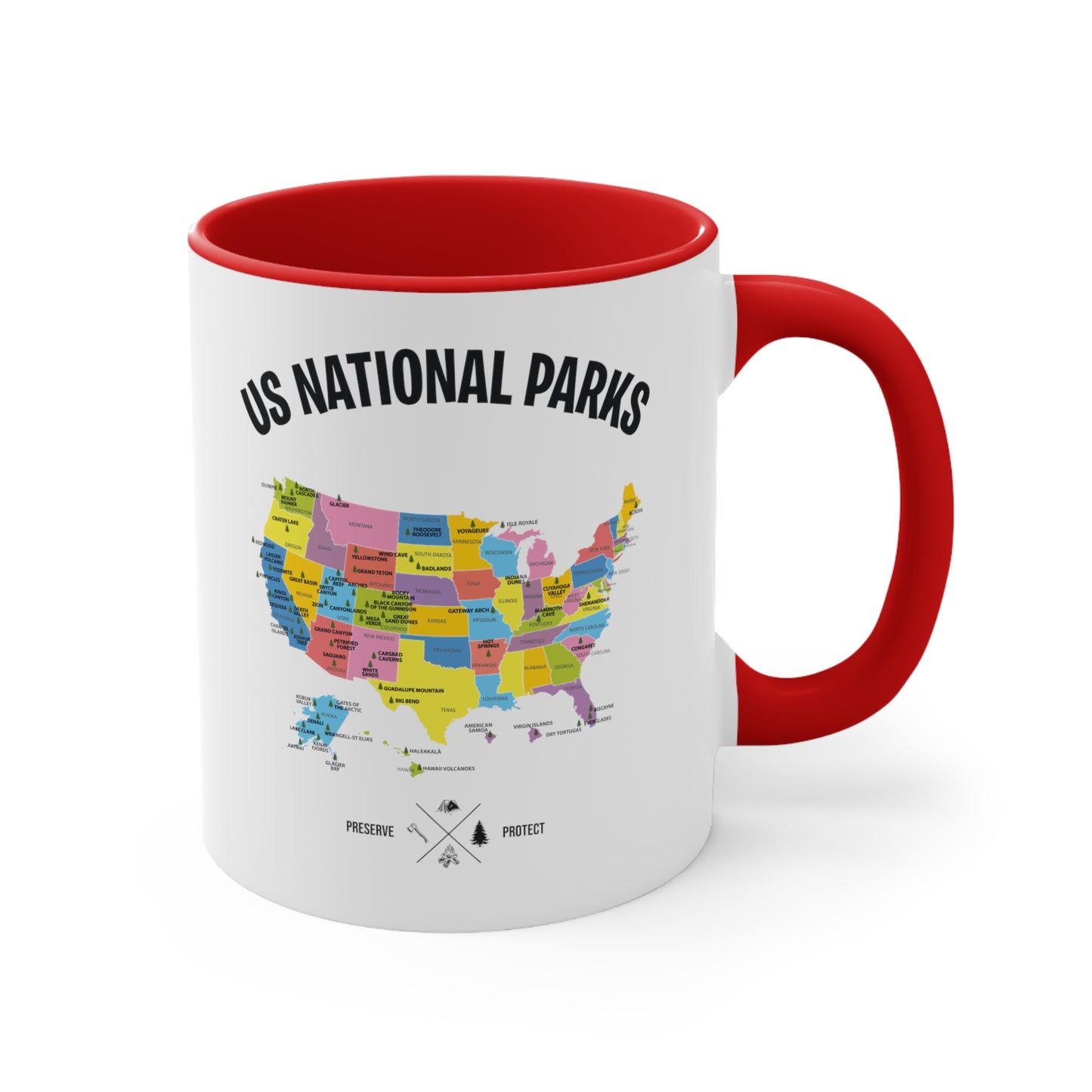 62 National Parks Map Gifts US Park Camping Hiking Coffee Mug Men Women