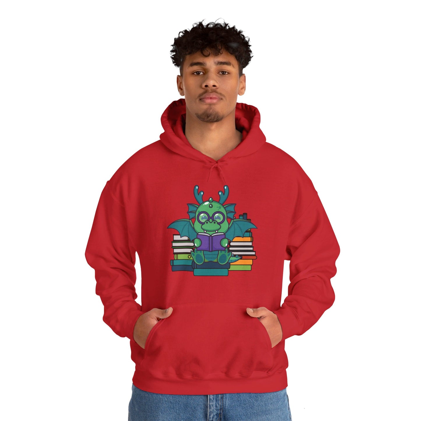 Funny Dragon and Books Nerds Cute Dragon Reading A Book Hoodie For Men Women Hoodie