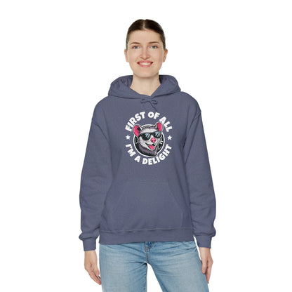 Funny First Of All I'm A Delight Sarcastic Angry Opossum Possum Hoodie For Men Women Hoodie