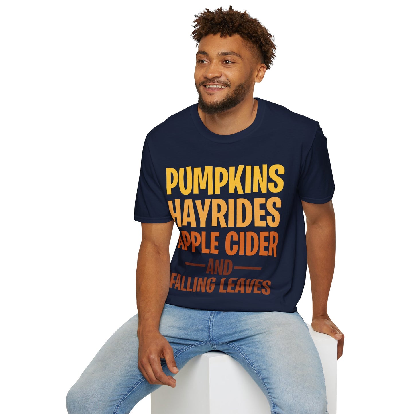 Pumpkins Hayrides Apple Cider & Falling Leaves Halloween T-Shirt Men Women