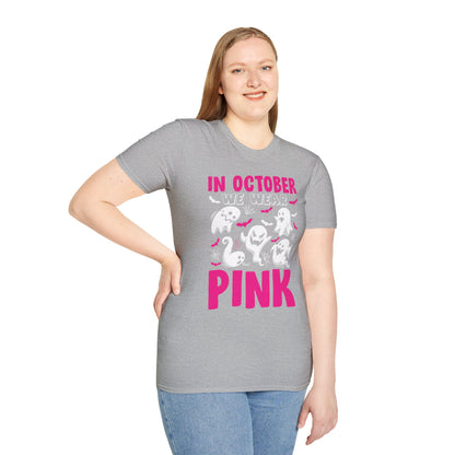 Groovy Wear Pink Breast Cancer Warrior Cute Ghost Halloween T-Shirt