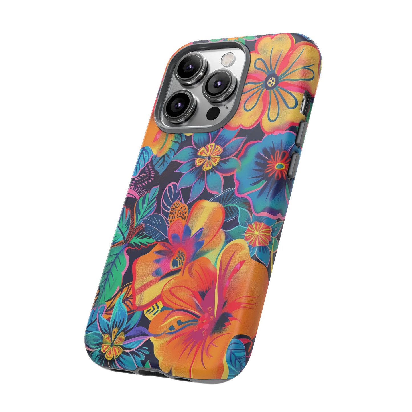 Floral Fiesta Vibrant Pattern iPhone 13 14 15 16 Pro Max Plus Case Wireless Charging Compatible Tough Cases Protection, Magnetic Phone Case for iPhone Classic Series