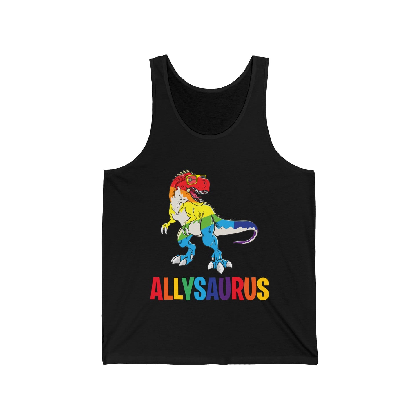 Allysaurus Dinosaur In Rainbow Flag For Ally LGBT Pride Gift Tank Tops