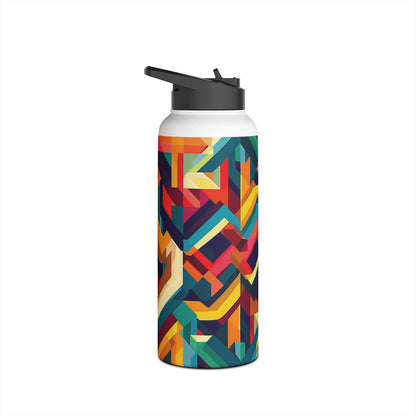 Geometric Illusion Pattern Stainless Steel Water Bottle with Twist-on Lid and Double-Wall Vacuum Insulation