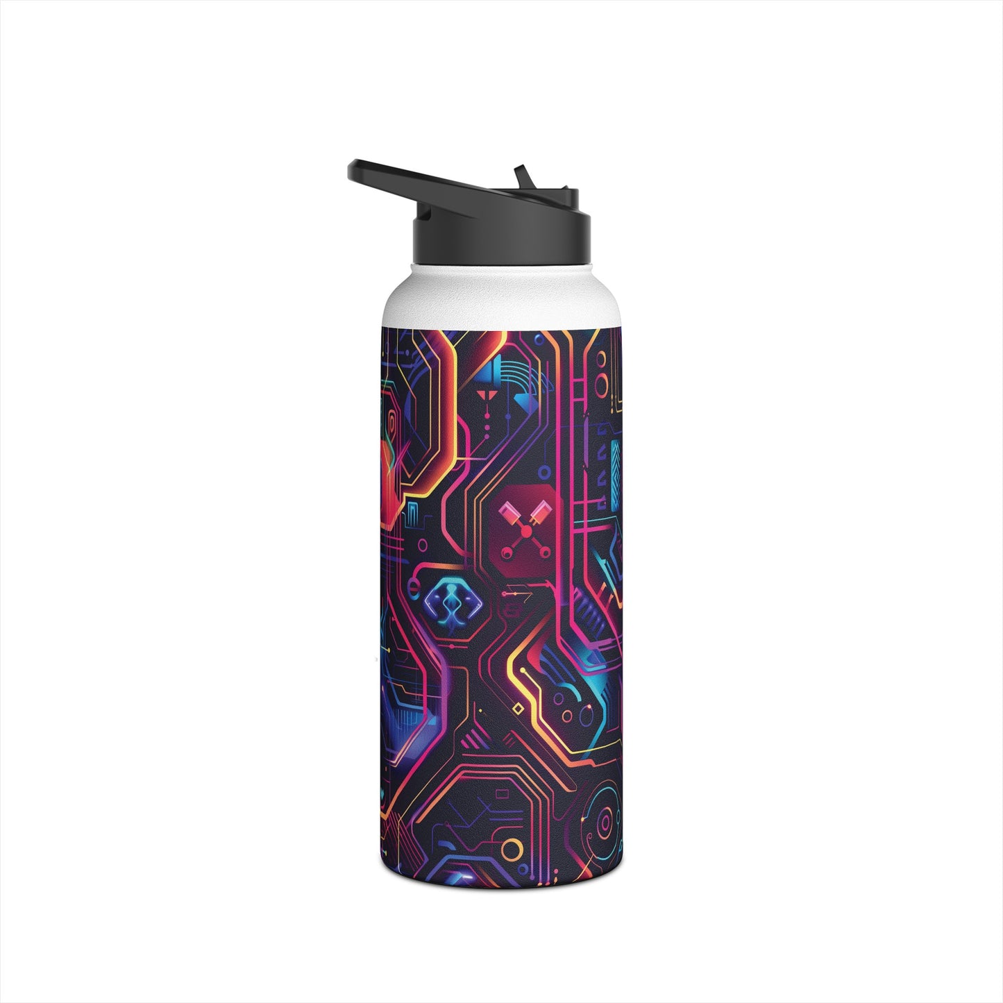 Cyberpunk Neon Vibrant Color Pattern Stainless Steel Water Bottle with Twist-on Lid and Double-Wall Vacuum Insulation