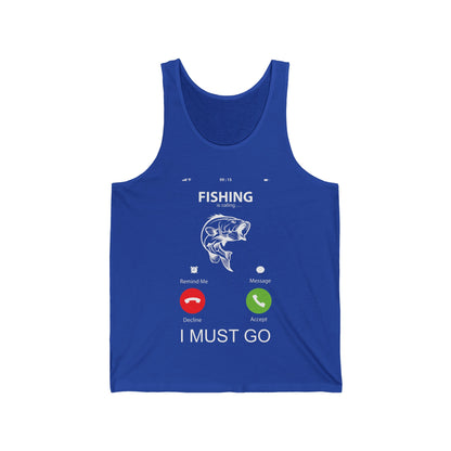 Funny Fishing Is Calling Me Tank Tops Phone Screen Fishing Sailing Rod Tee Tank Tops Men