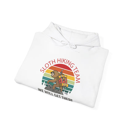 Retro Sloth Hiking Team We'll Get There When We Get There Hikers Hiking Hoodie