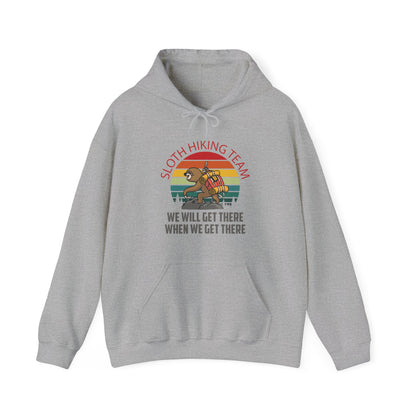 Retro Sloth Hiking Team We'll Get There When We Get There Hikers Hiking Hoodie