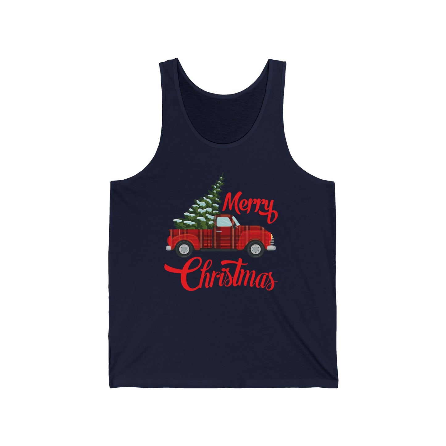 Merry Christmas Buffalo Plaid Red Truck Tree Xmas Tank Top Men Women