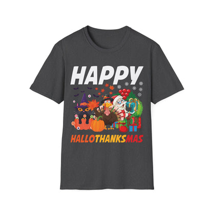 Funny Happy Hallothanksmas Halloween Thanksgiving Christmas Mash Up T-Shirt Men Women Kids