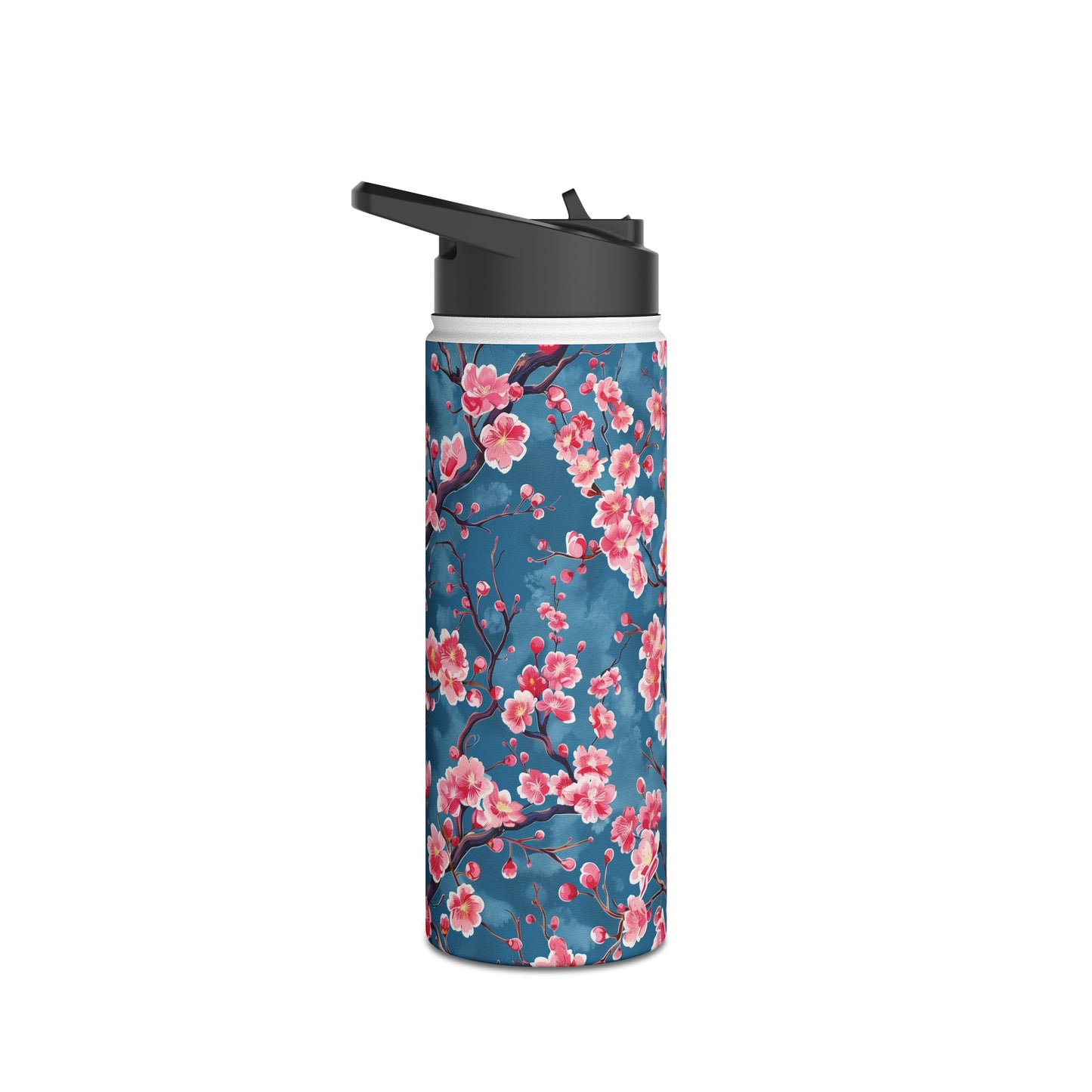 Sakura Blossoms Vibrant Colored Pattern Stainless Steel Water Bottle with Twist-on Lid and Double-Wall Vacuum Insulation
